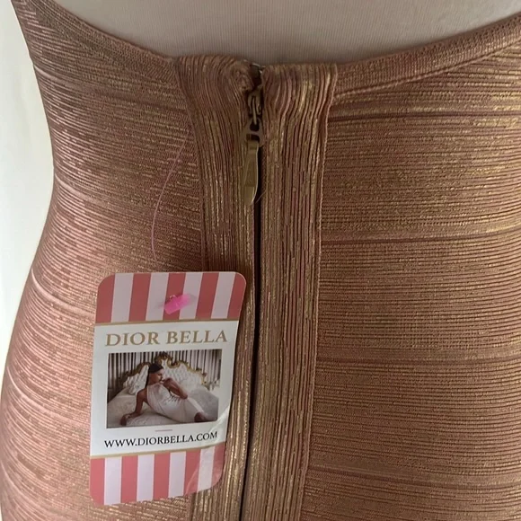 NEW  DIOR BELLA Gold Rose Bandage Dress Size XS - Picture 5 of 13